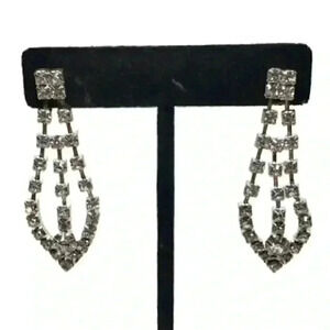 Vintage Earrings Rhinestone Long Dangle Wedding Sparkle Statement Pierced
